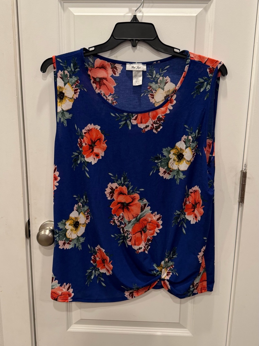 No Boundaries Royal Blue Floral Twist-Hem Tank